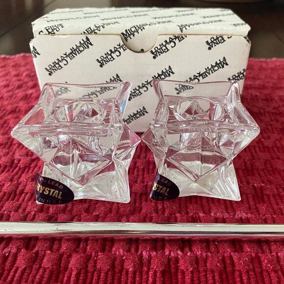 Lead Crystal Star Candlesticks from Michael C. Fina NIB - Picture 1 of 4